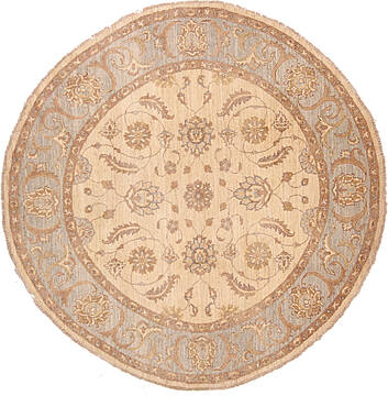 Pakistani Ziegler Beige Round 7 to 8 ft Wool Carpet 147611