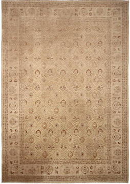 Pakistani Ziegler Beige Rectangle 10x14 ft Wool and Silk Carpet 147612