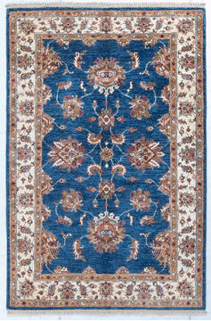 Afghan Chobi Blue Rectangle 4x6 ft Wool Carpet 147623