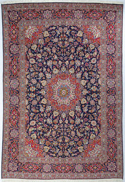 Persian Kashan Blue Rectangle 9x13 ft Wool Carpet 147640
