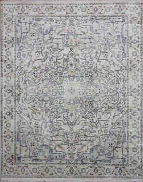 Indian Jaipur Grey Rectangle 8x10 ft Wool and Silk Carpet 147675