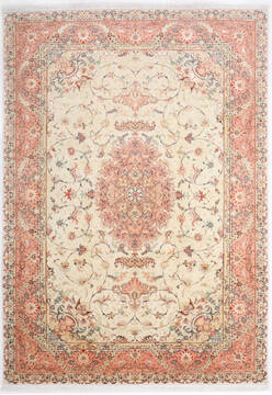 Tabriz Beige Hand Knotted 6'8" X 9'8"  Area Rug 125-147679