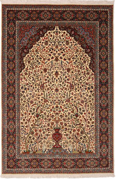 Persian Tabriz Beige Rectangle 6x9 ft Wool and Silk Carpet 147680