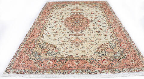 Tabriz Beige Hand Knotted 68 X 98 Area Rug 254-147682 Image 6