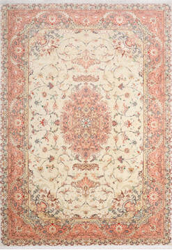 Persian Tabriz Beige Rectangle 7x10 ft Wool and Silk Carpet 147682