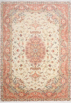 Persian Tabriz Beige Rectangle 7x10 ft Wool and Silk Carpet 147682