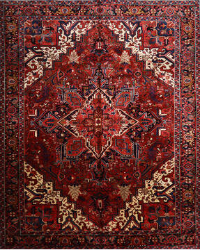 Persian Heriz Red Rectangle 9x12 ft Wool Carpet 147687