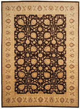 Pakistani Ziegler Brown Rectangle 10x14 ft Wool Carpet 147690