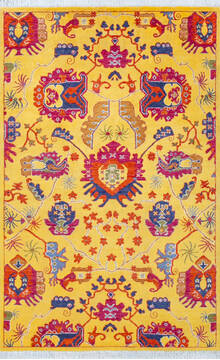 Pakistani Chobi Yellow Rectangle 5x8 ft Wool Carpet 147700
