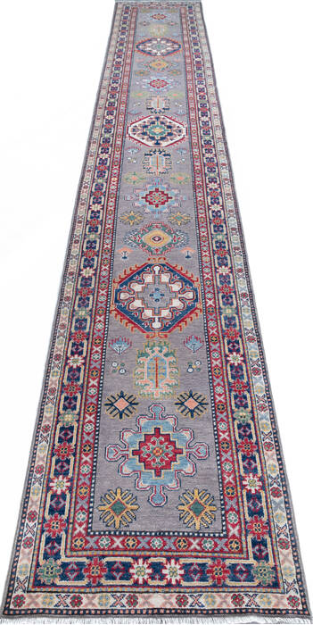 Kazak Grey Runner Hand Knotted 28 X 168 Area Rug 700-147703 Image 1
