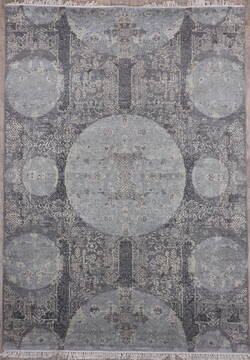 Indian Jaipur Grey Rectangle 5x7 ft Wool and Raised Silk Carpet 147708