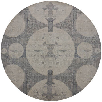 Indian Jaipur White Round 7 to 8 ft Wool and Raised Silk Carpet 147713