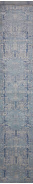 Indian Jaipur Blue Runner 16 to 20 ft Wool and Raised Silk Carpet 147720