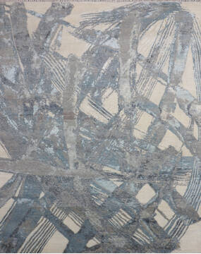 Indian Jaipur White Rectangle 8x10 ft Wool and Raised Silk Carpet 147724
