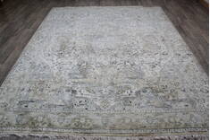 Indian Jaipur Beige Rectangle 8x10 ft Wool and Raised Silk Carpet 147728