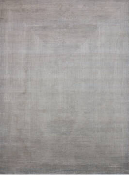 Indian Jaipur Grey Rectangle 9x12 ft Wool and Raised Silk Carpet 147748