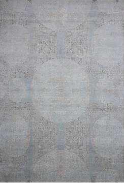 Indian Jaipur White Rectangle 10x14 ft Wool and Raised Silk Carpet 147749