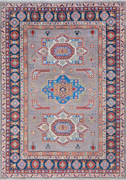 Afghan Kazak Grey Rectangle 5x8 ft Wool Carpet 147757