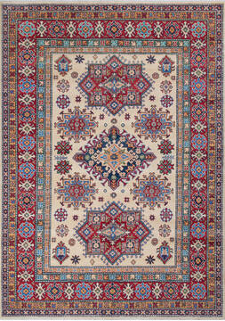 Afghan Kazak Beige Rectangle 5x8 ft Wool Carpet 147758