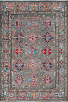 Afghan Kazak Green Rectangle 5x8 ft Wool Carpet 147759