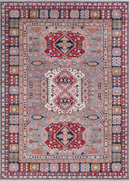 Afghan Kazak Grey Rectangle 5x8 ft Wool Carpet 147764