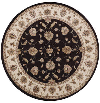 Indian Jaipur Brown Round 7 to 8 ft Wool and Raised Silk Carpet 147769