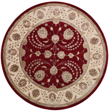 Indian Jaipur Red Round 7 to 8 ft Wool and Raised Silk Carpet 147770