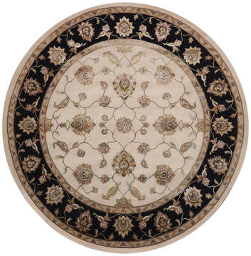 Indian Jaipur White Round 7 to 8 ft Wool and Raised Silk Carpet 147771