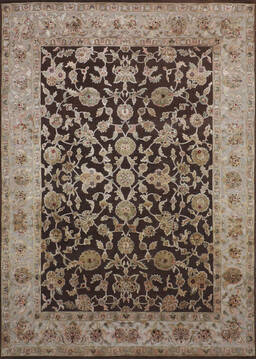 Indian Jaipur Brown Rectangle 9x12 ft Wool and Raised Silk Carpet 147772