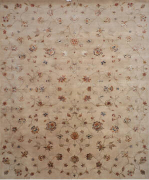 Indian Jaipur Beige Rectangle 8x10 ft Wool and Raised Silk Carpet 147773