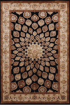 Indian Jaipur Black Rectangle 4x6 ft Wool and Raised Silk Carpet 147778