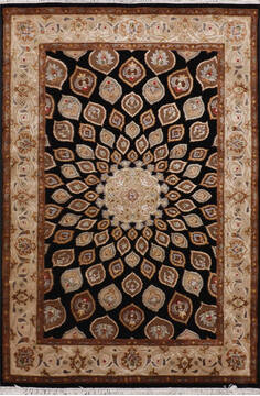 Indian Jaipur Black Rectangle 4x6 ft Wool and Raised Silk Carpet 147779