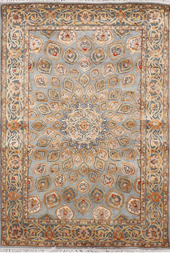 Indian Jaipur Grey Rectangle 4x6 ft Wool and Raised Silk Carpet 147781