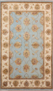 Indian Jaipur Blue Rectangle 4x6 ft Wool and Raised Silk Carpet 147784