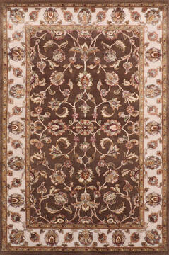 Indian Jaipur Brown Rectangle 4x6 ft Wool and Raised Silk Carpet 147785
