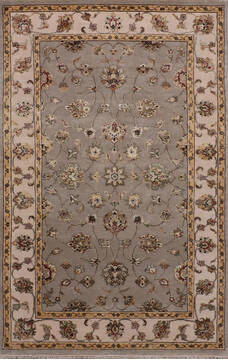 Indian Jaipur Grey Rectangle 4x6 ft Wool and Raised Silk Carpet 147787