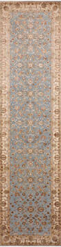 Indian Jaipur Blue Runner 10 to 12 ft Wool and Raised Silk Carpet 147789