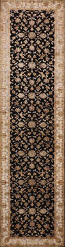 Indian Jaipur Black Runner 10 to 12 ft Wool and Raised Silk Carpet 147790