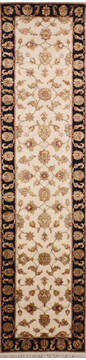 Indian Jaipur White Runner 10 to 12 ft Wool and Raised Silk Carpet 147794