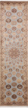 Indian Jaipur Grey Runner 10 to 12 ft Wool and Raised Silk Carpet 147795