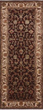 Indian Jaipur Brown Runner 6 ft and Smaller Wool and Raised Silk Carpet 147796