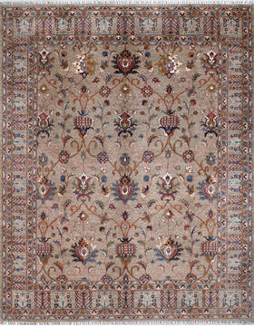 Afghan Chobi Beige Rectangle 8x10 ft Wool Carpet 147804