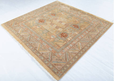 Chobi Beige Square Hand Knotted 60 X 60 Area Rug 700-147885 Image 2