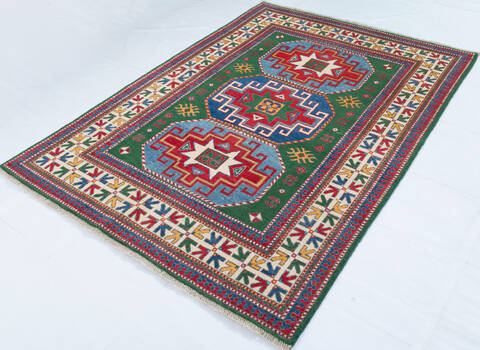 Kazak Green Hand Knotted 50 X 68 Area Rug 700-147886 Image 2