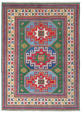Afghan Kazak Green Rectangle 5x7 ft Wool Carpet 147886