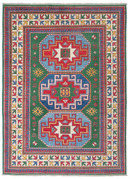 Afghan Kazak Green Rectangle 5x7 ft Wool Carpet 147886