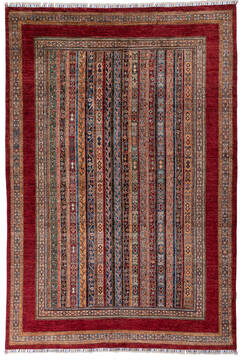 Afghan Chobi Red Rectangle 7x10 ft Wool Carpet 147887