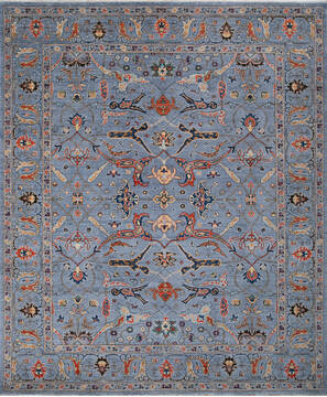 Afghan Chobi Light Blue Rectangle 8x10 ft Wool Carpet 147898