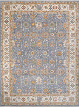 Afghan Chobi Light Blue Rectangle 9x12 ft Wool Carpet 147904
