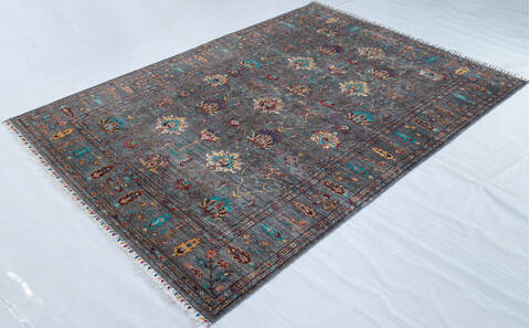 Chobi Grey Hand Knotted 67 X 93 Area Rug 700-147906 Image 2